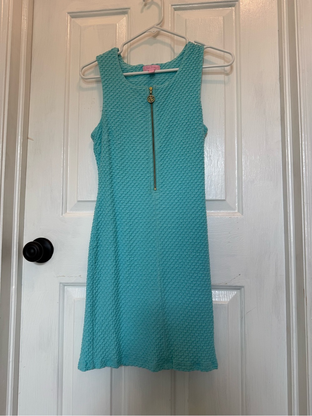Lilly Pulitzer Aqua Textured Sleeveless Shift Dress with Gold Zip